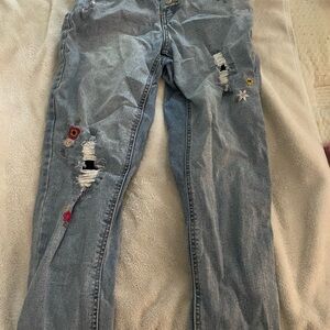 Cat & Jack Light Blue Distressed Jeans with Floral Embroidery